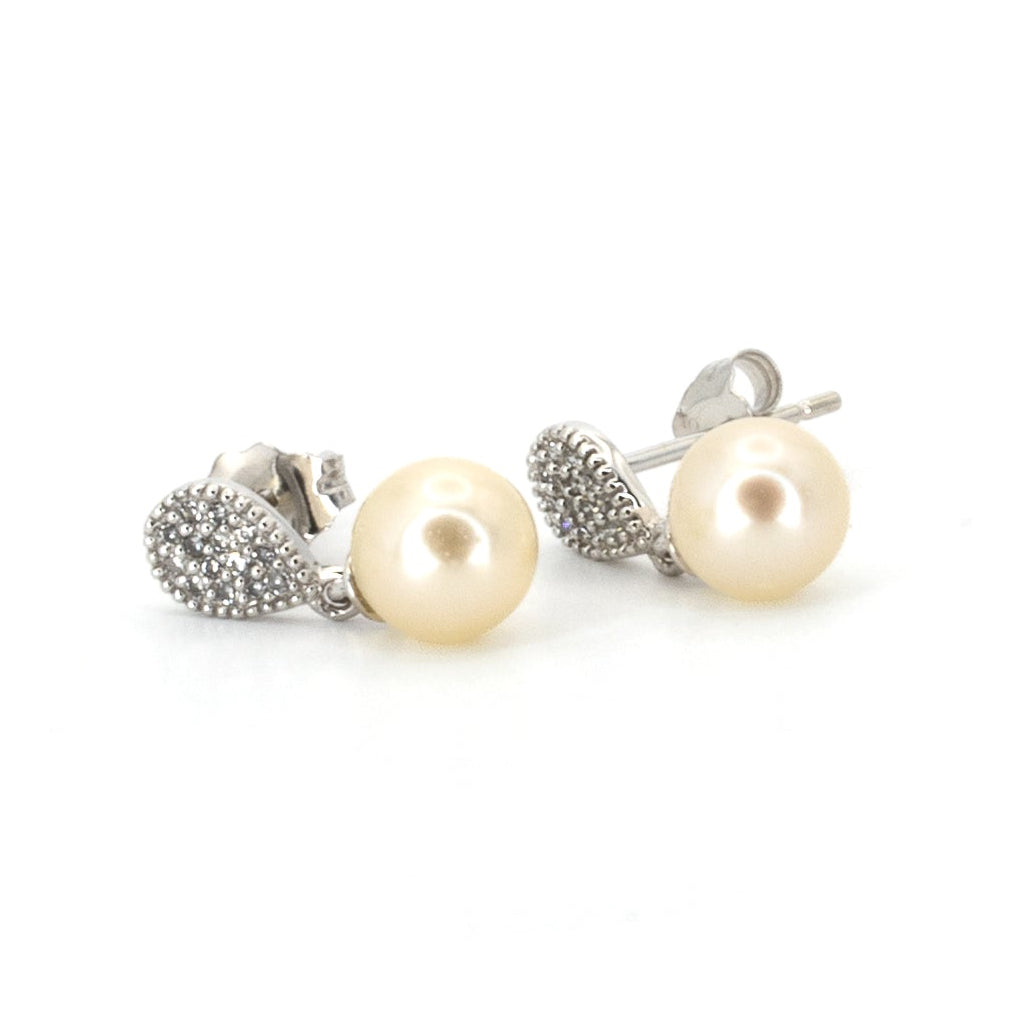 White Gold & Diamond Drop Pearl Earrings