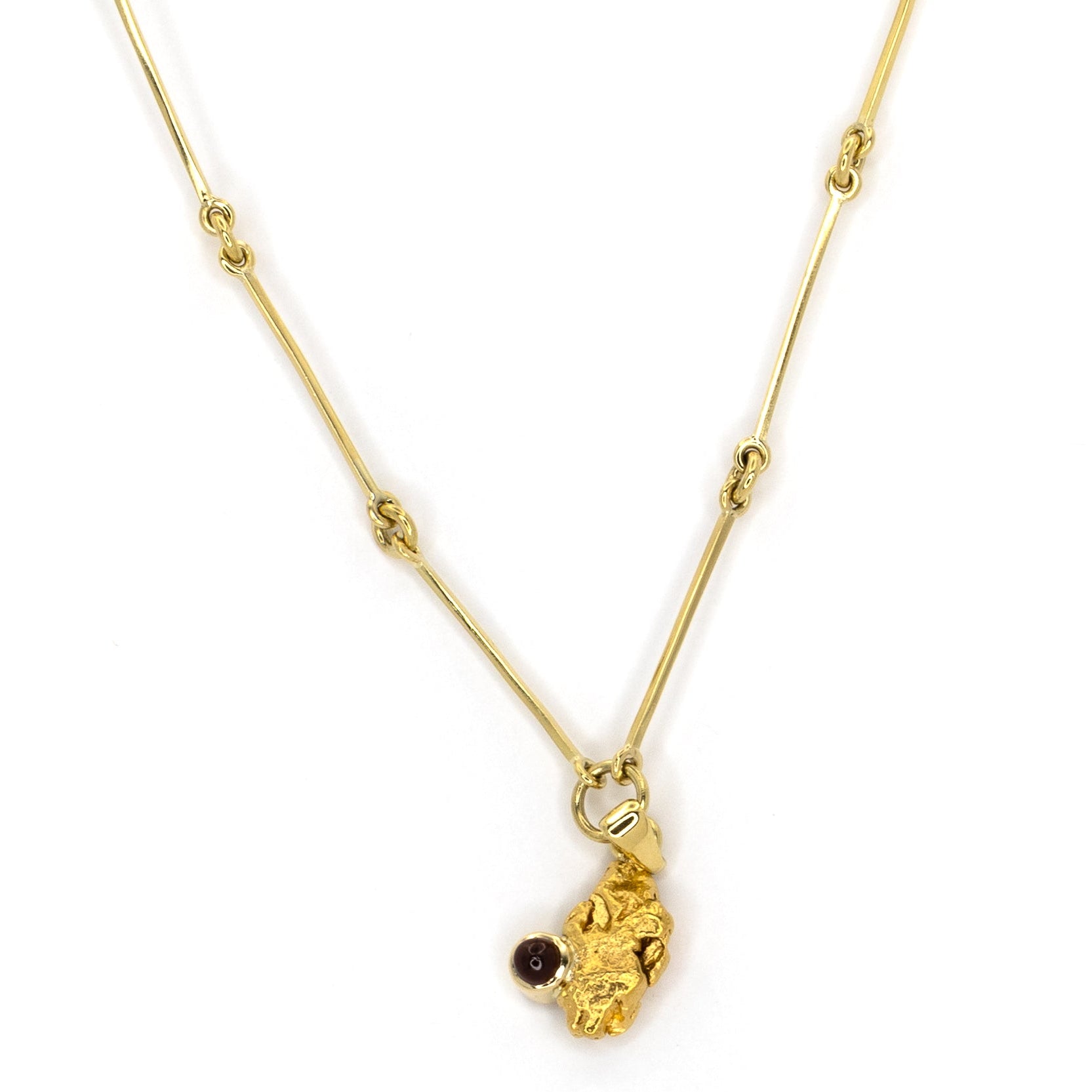 Bar Chain with Garnet and Gold Nugget Charm