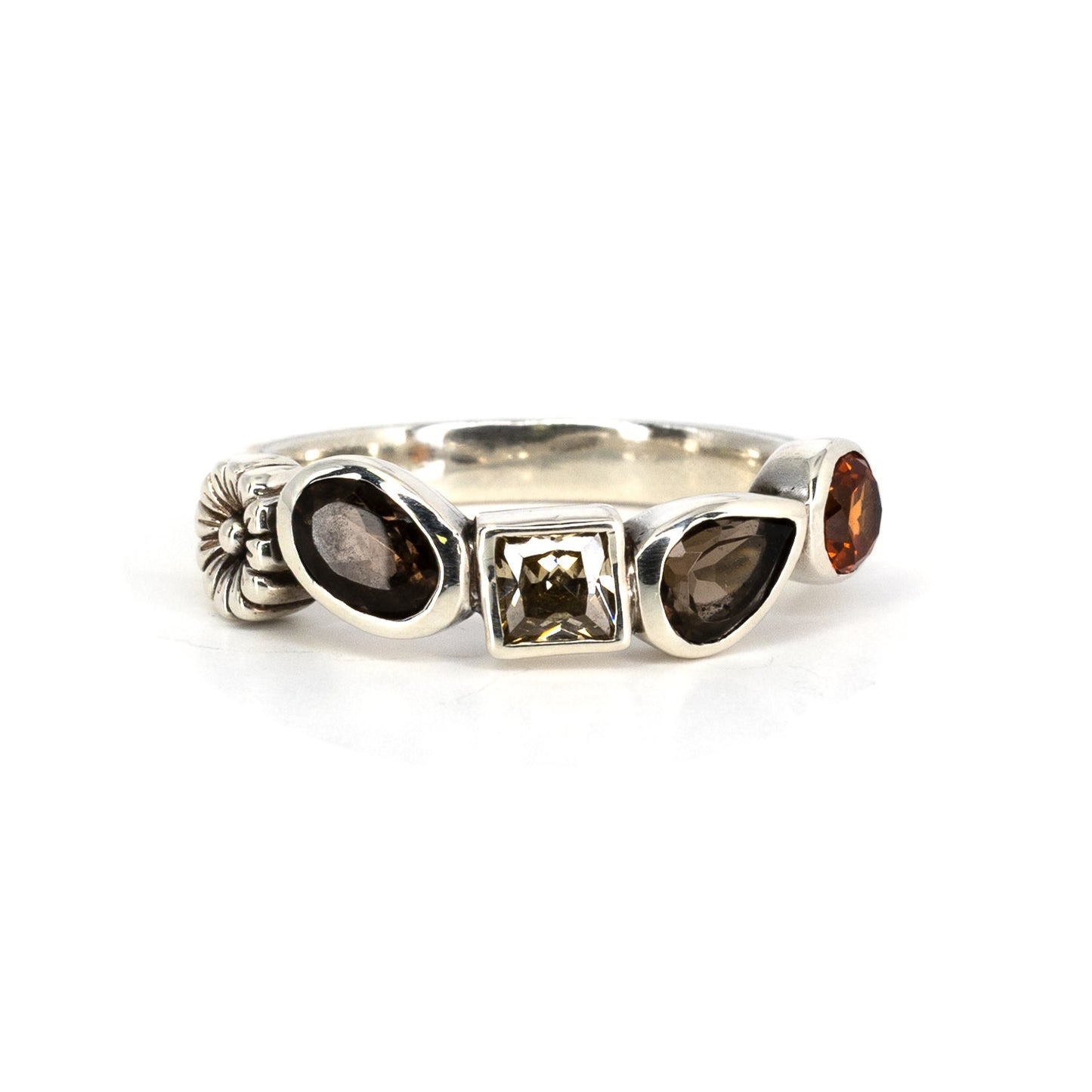 Multi-gem Silver Ring with Daisy