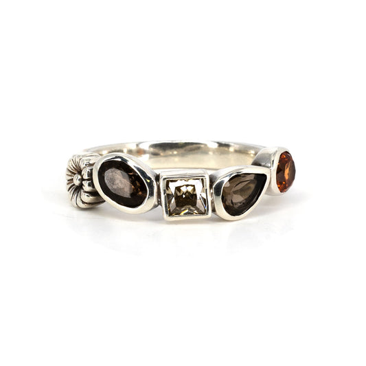 Multi-gem Silver Ring with Daisy