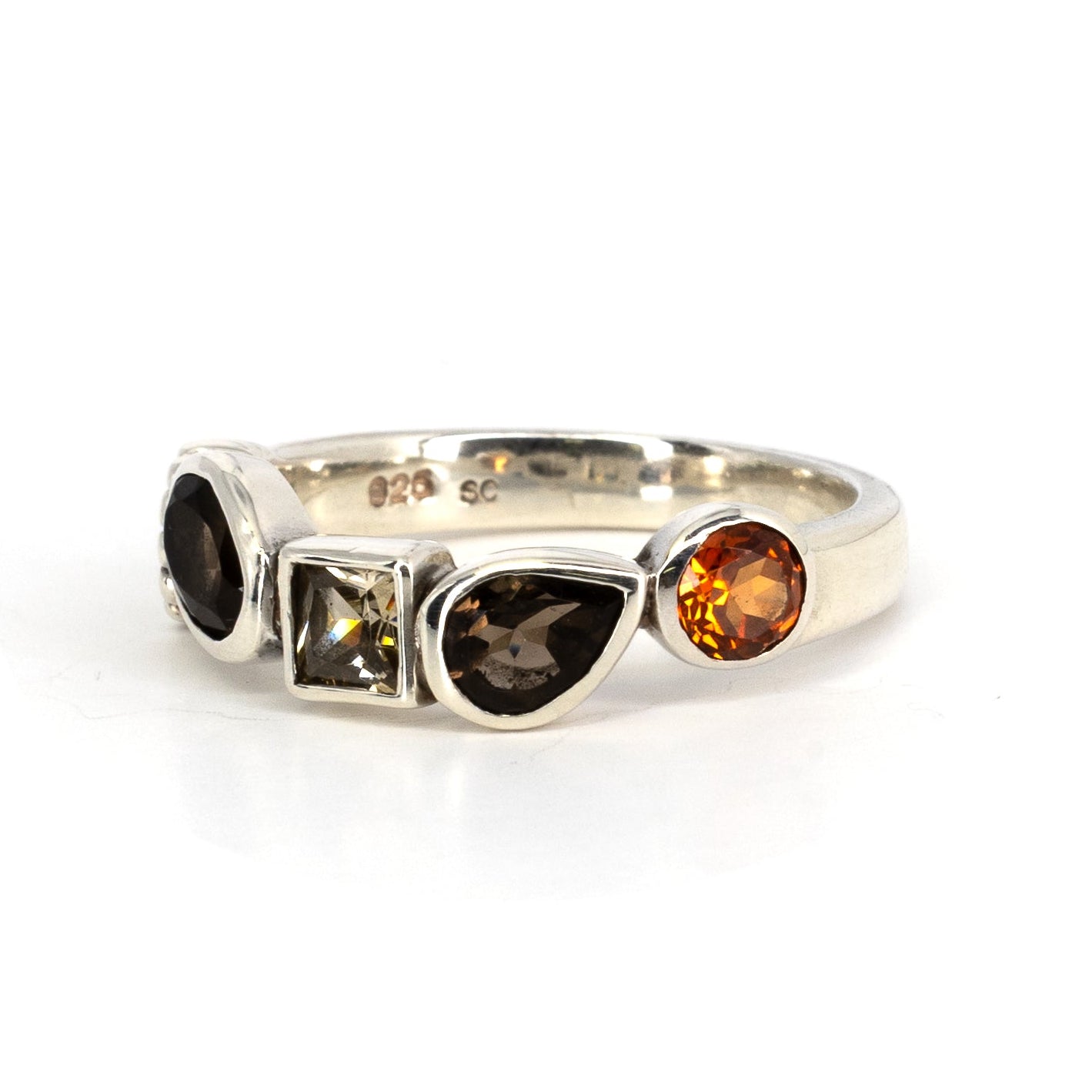 Multi-gem Silver Ring with Daisy