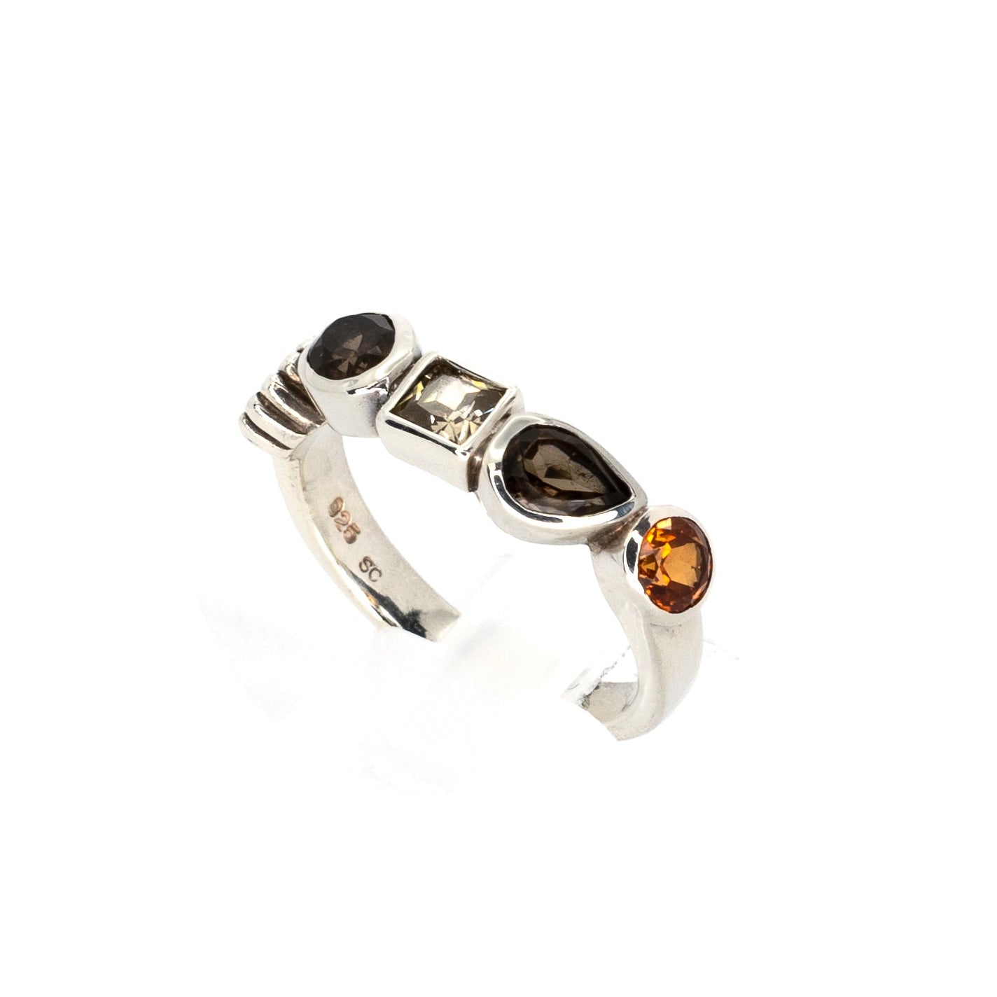 Multi-gem Silver Ring with Daisy