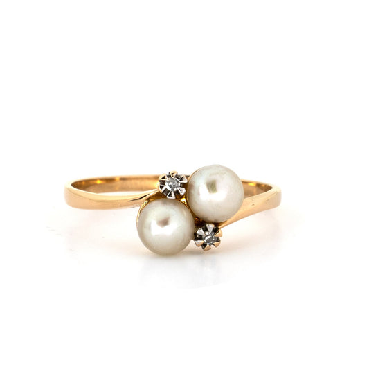 Toi et Moi Pearl & Diamond Ring