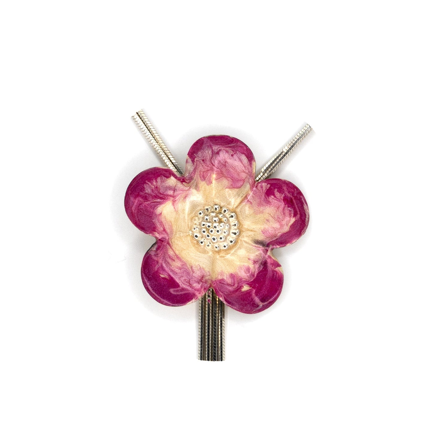 Lariat Flower Power Silver Necklace
