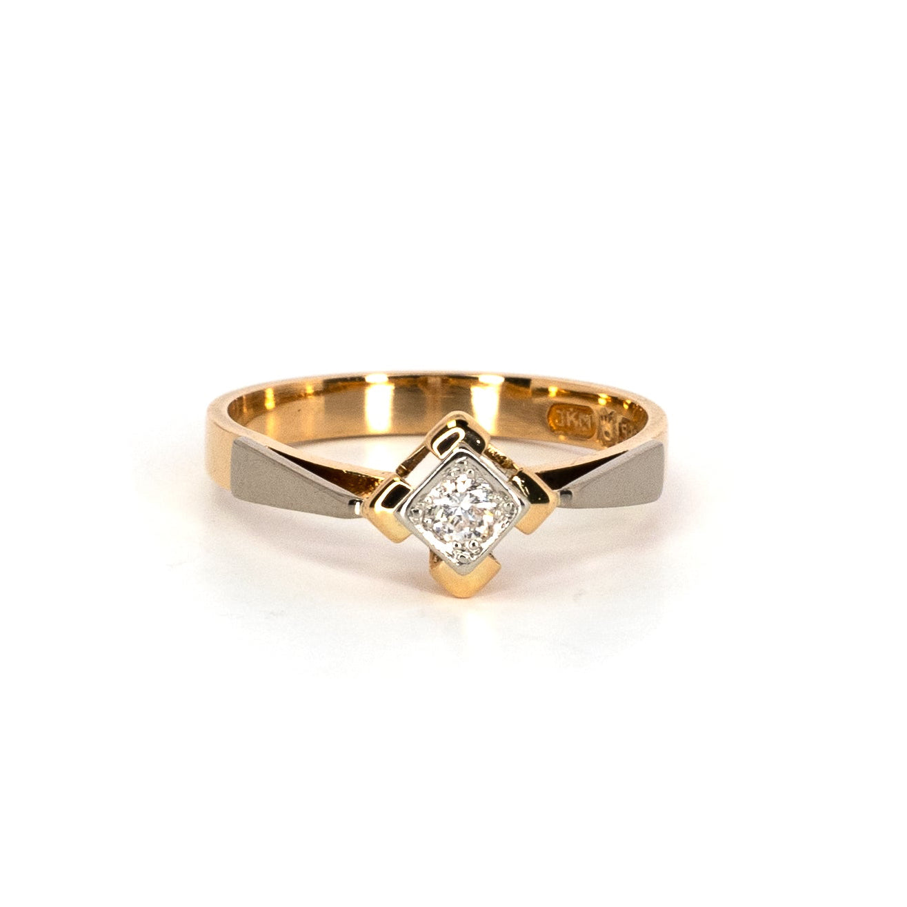 Geometric Diamond Solitaire Gold Ring