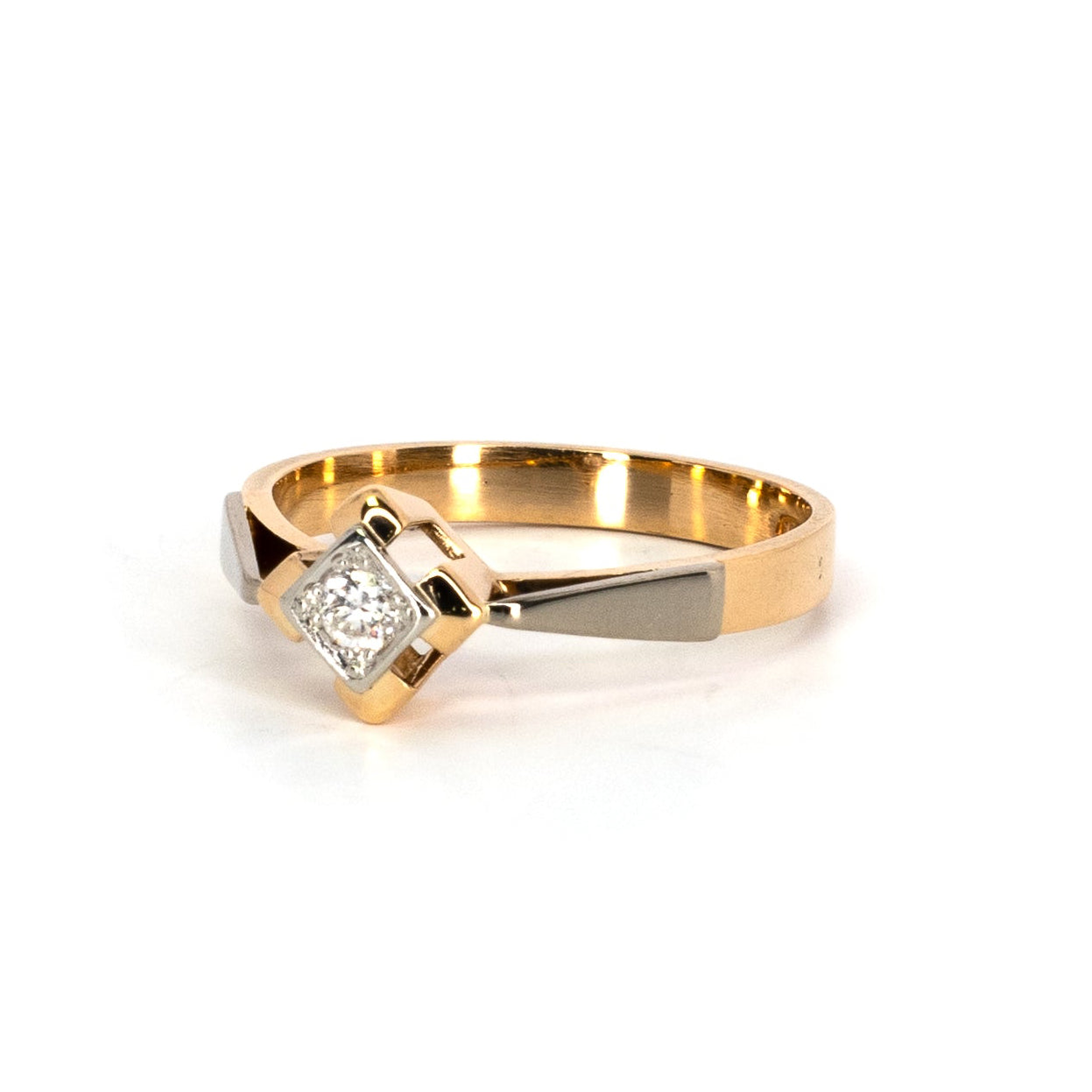 Geometric Diamond Solitaire Gold Ring