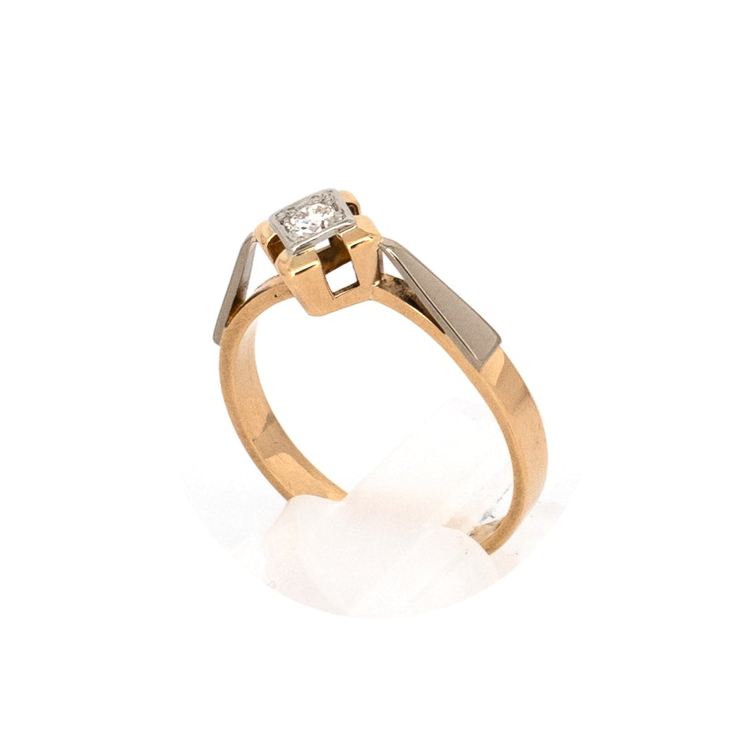 Geometric Diamond Solitaire Gold Ring