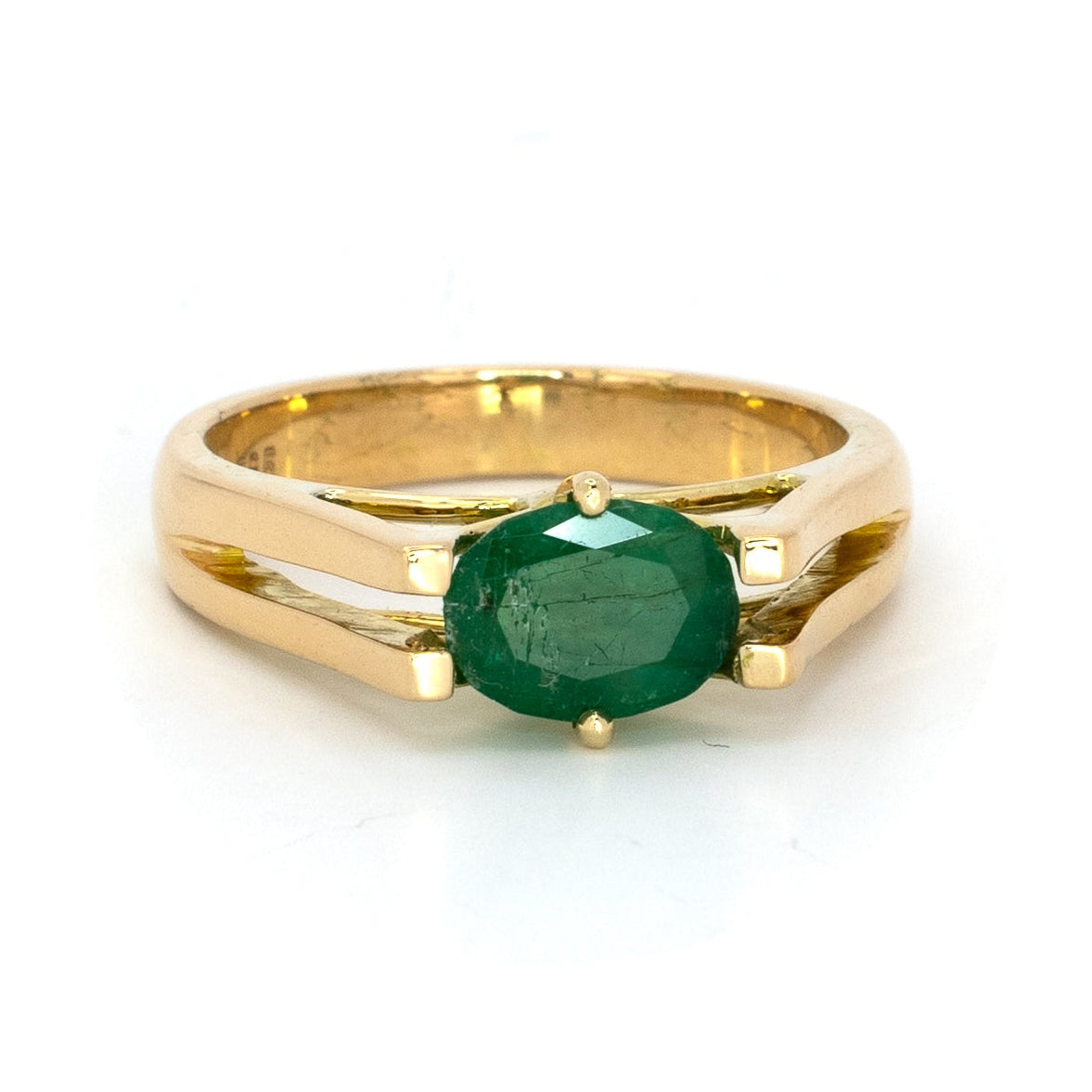 Emerald Double Shank Gold Ring