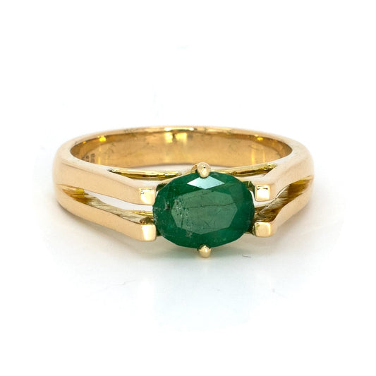 Emerald Double Shank Gold Ring