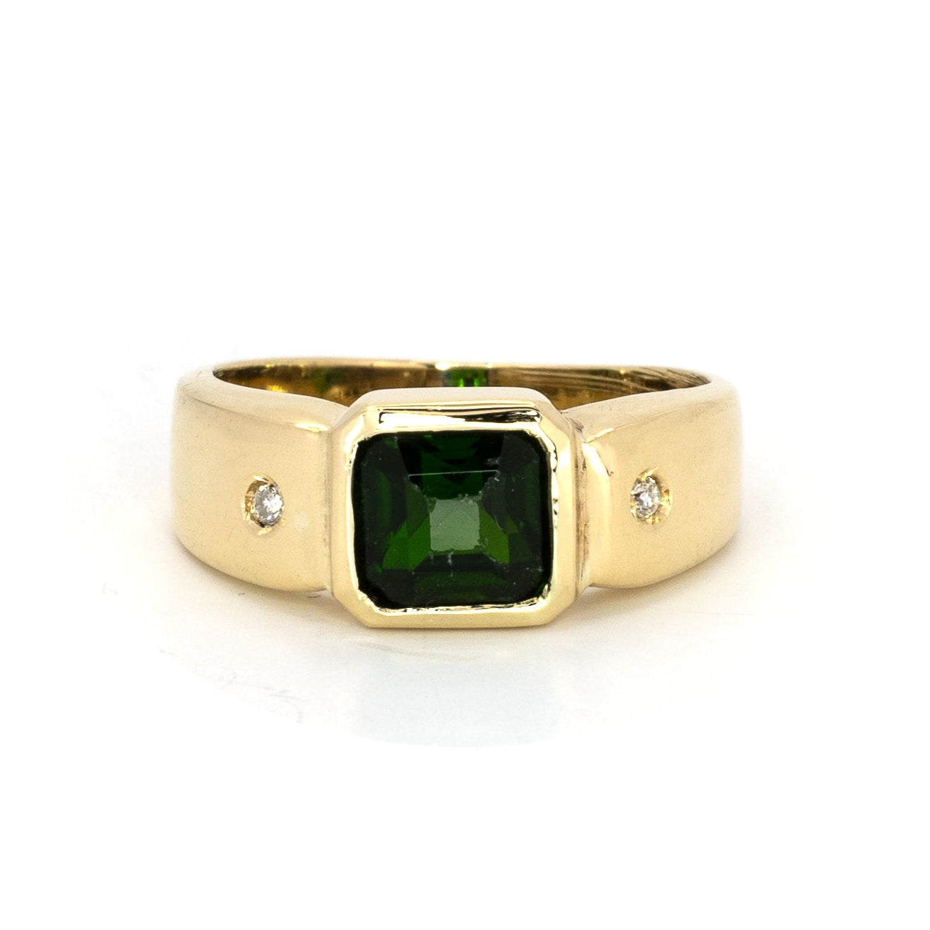 Chrome Diopside Green Bezel Solitaire Gold Ring
