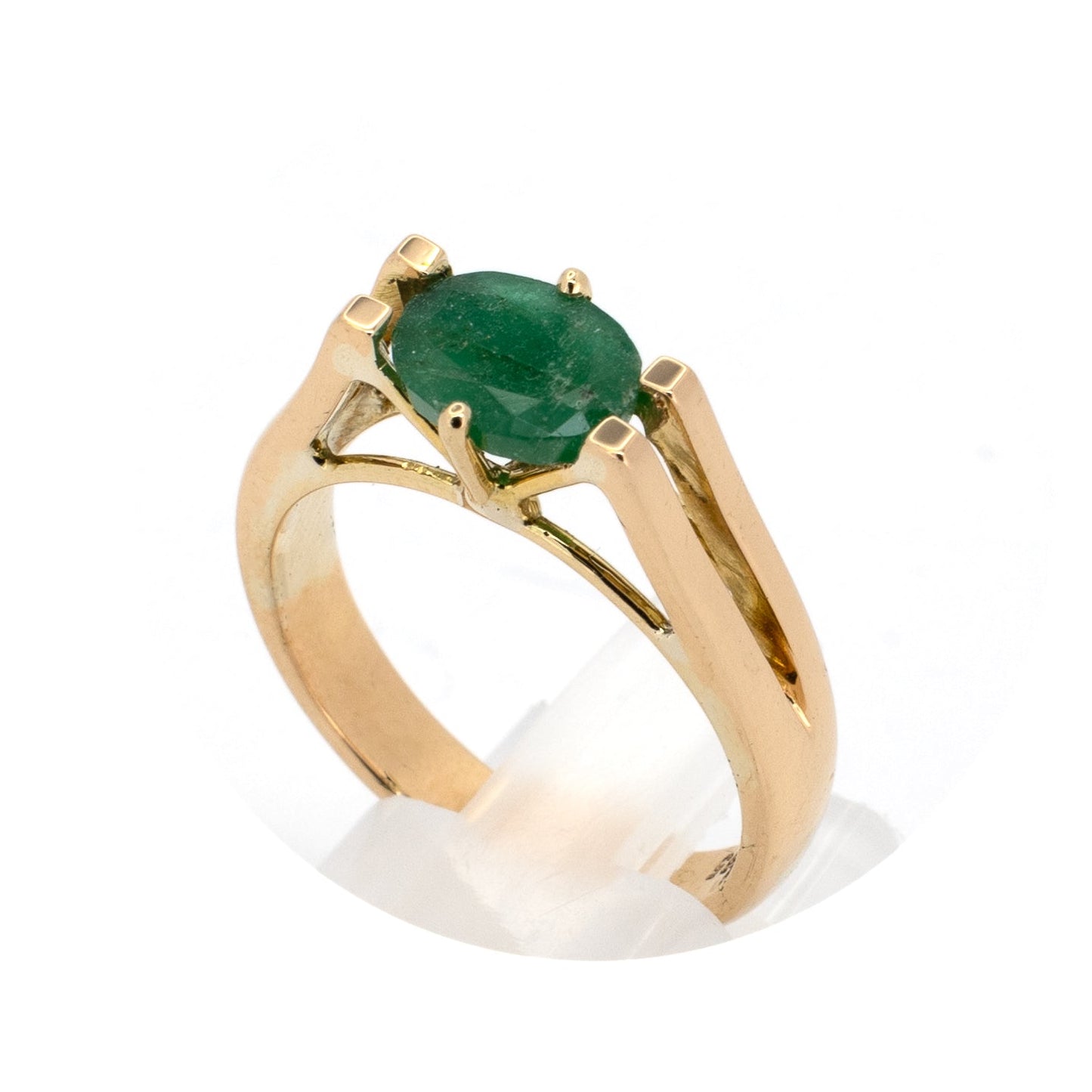 Emerald Double Shank Gold Ring