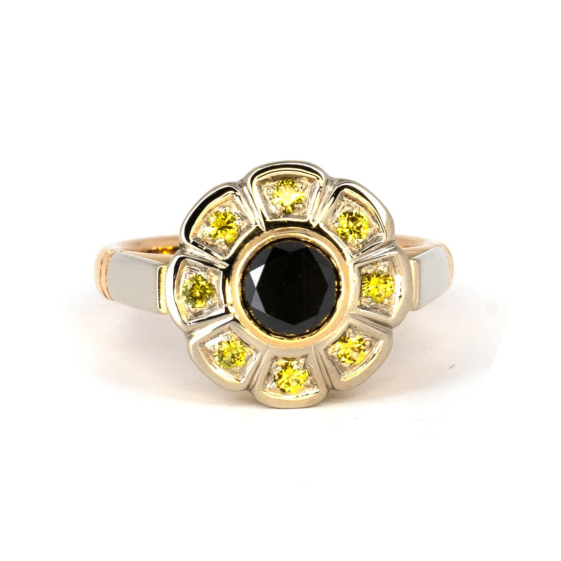 Vintage Black Diamond & Yellow Natural Sapphire Ring