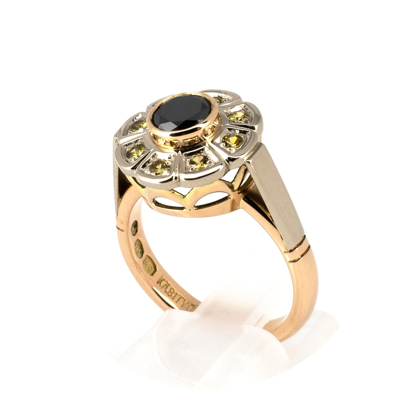 Vintage Black Diamond & Yellow Natural Sapphire Ring