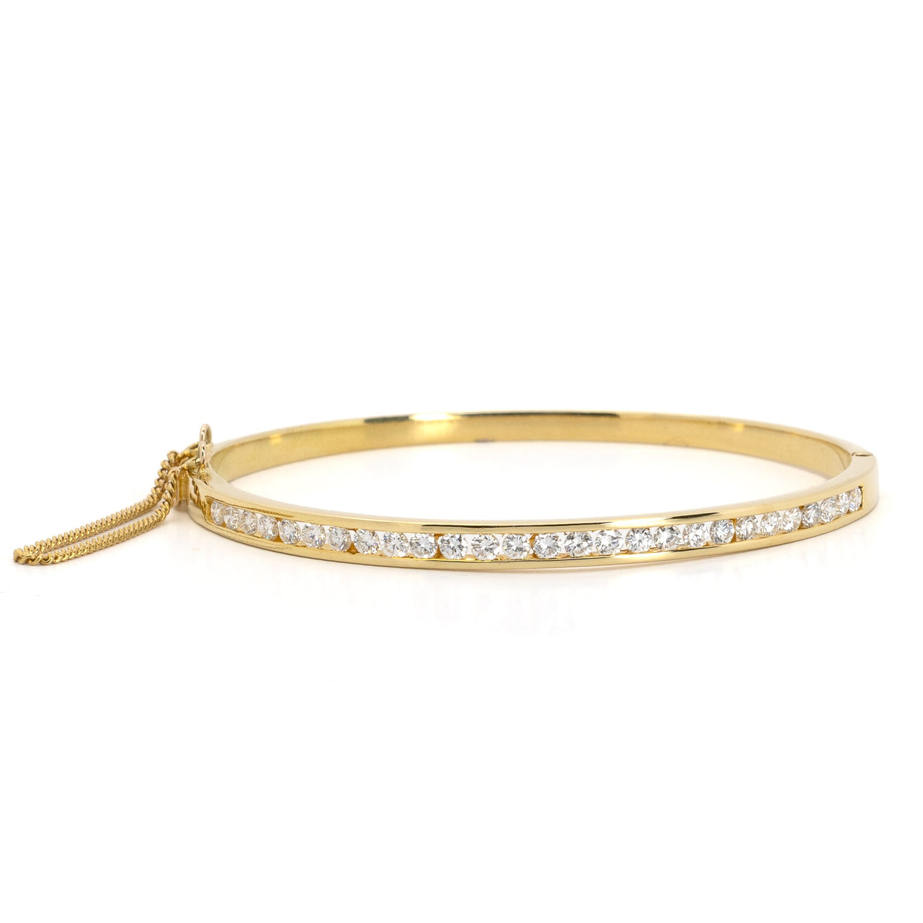 Yellow Gold Diamond Bangle with Safety Chain