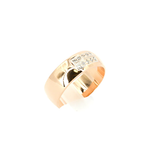 Wide Gold Band Ring with Diamond Detail