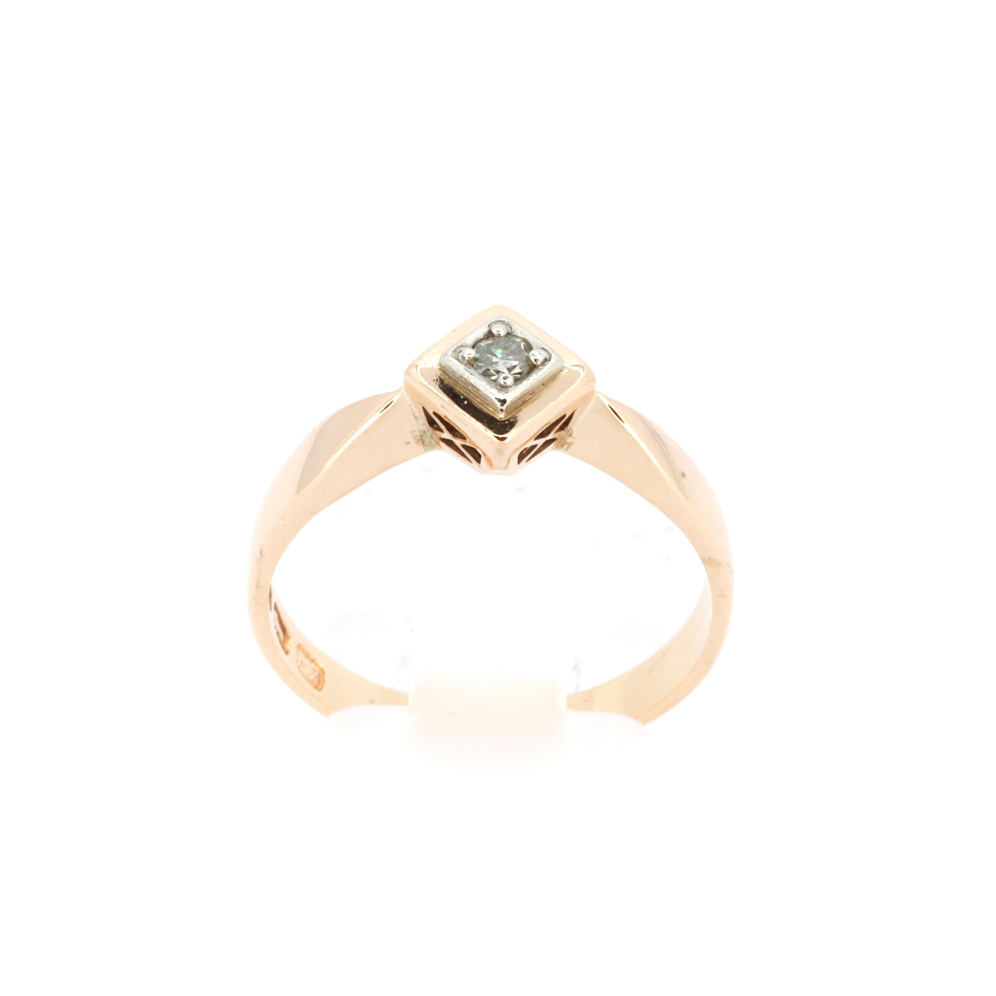 Diamond "in square basket" Gold Ring