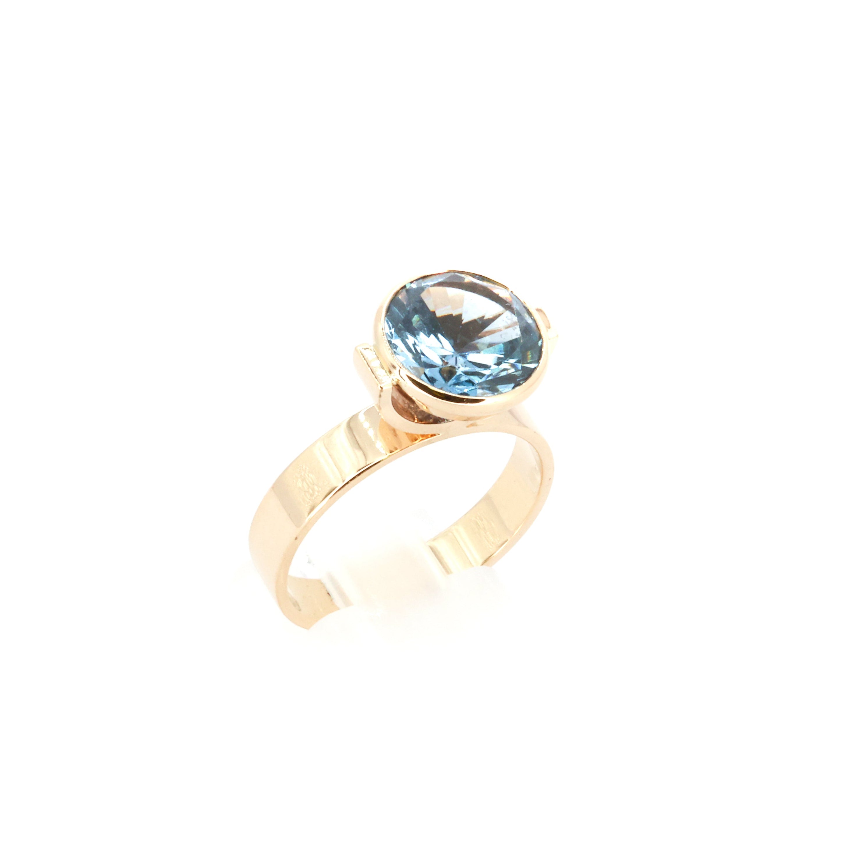 Bezel Set Sky Blue Gold Ring