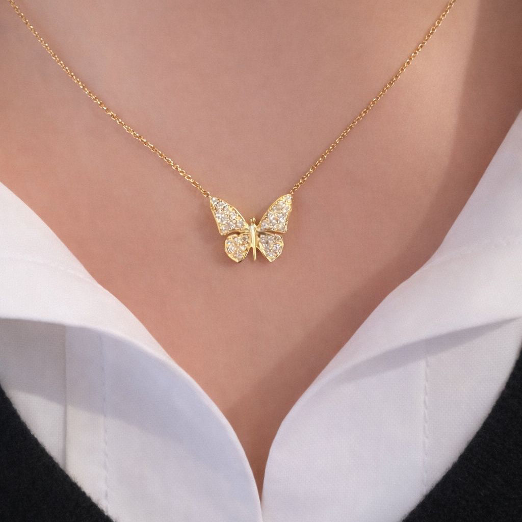 Lindroos Summertime Butterfly -timanttikorvakorut ja -kaulakoru