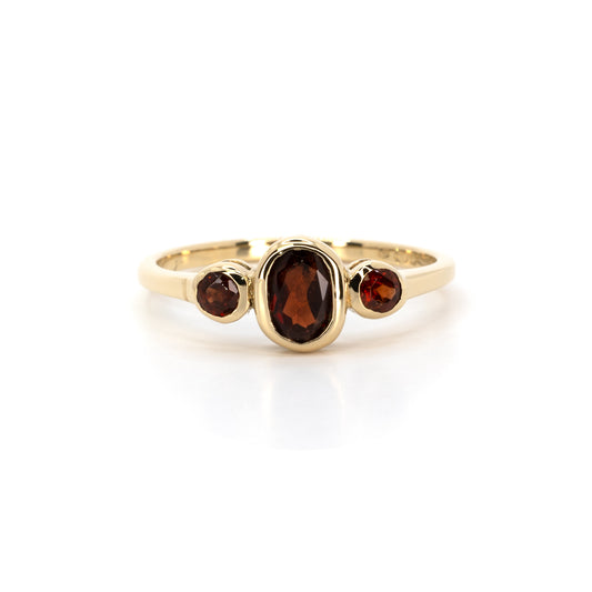 Bezel Set Three Gem Gold Ring