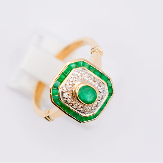 Emerald & Diamond Art Deco Gold Ring