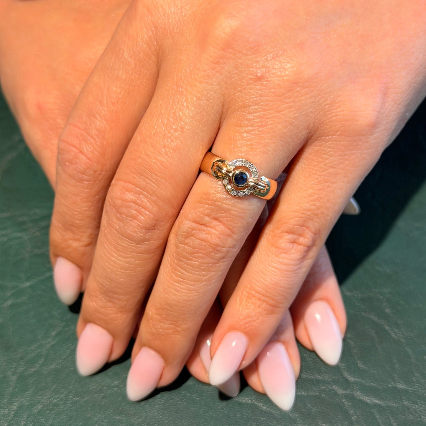 Blue Bow Halo Gold Ring