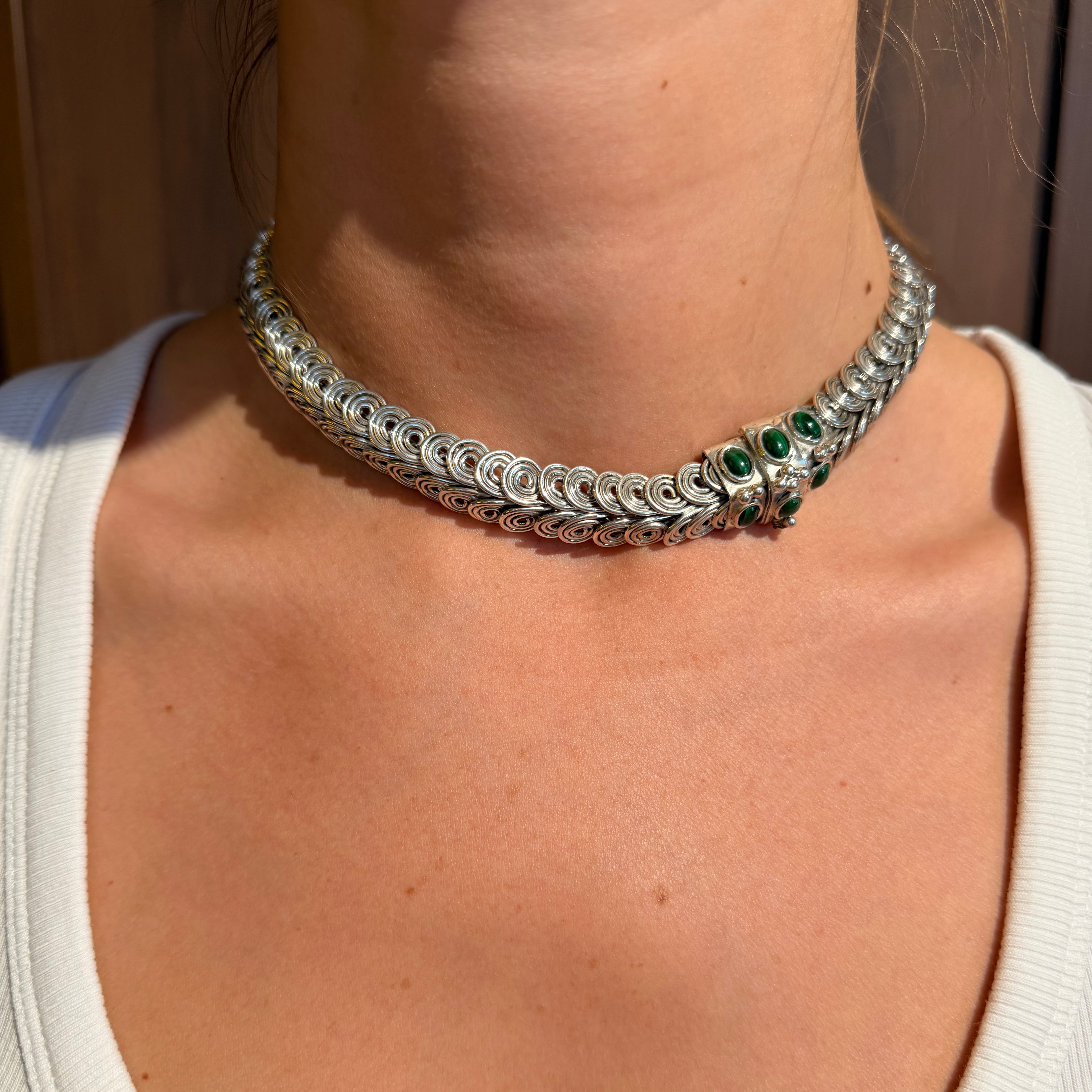 Silver Malachite Serpent Necklace