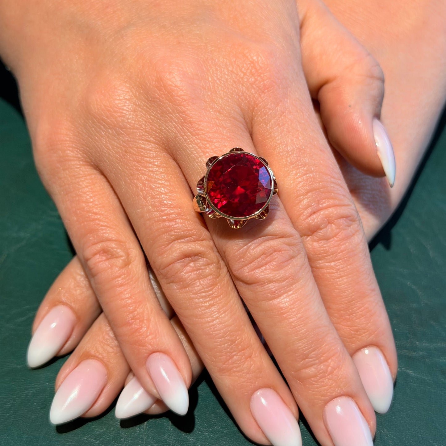 Vintage 1976 Ruby Red Gold Ring