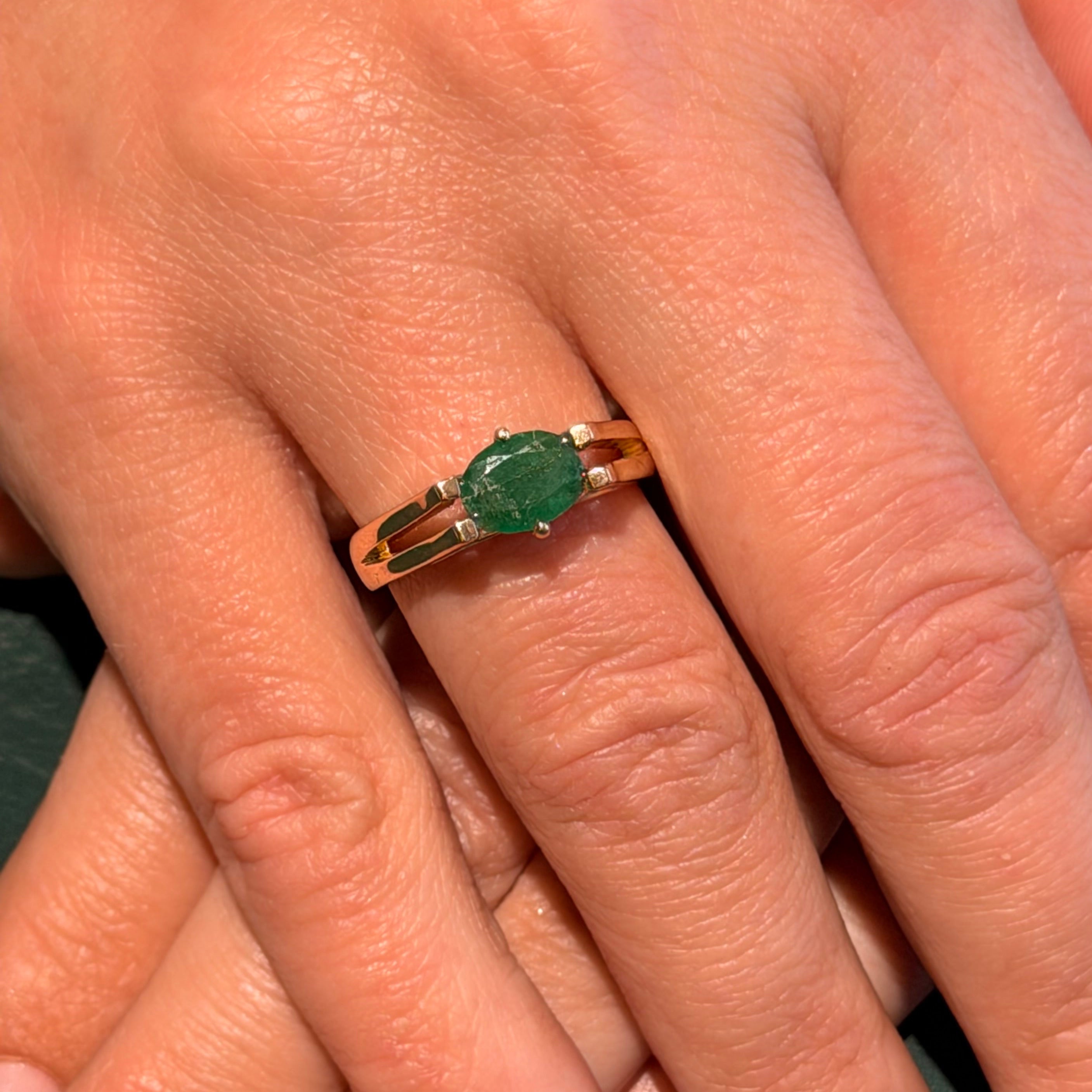 Emerald Double Shank Gold Ring