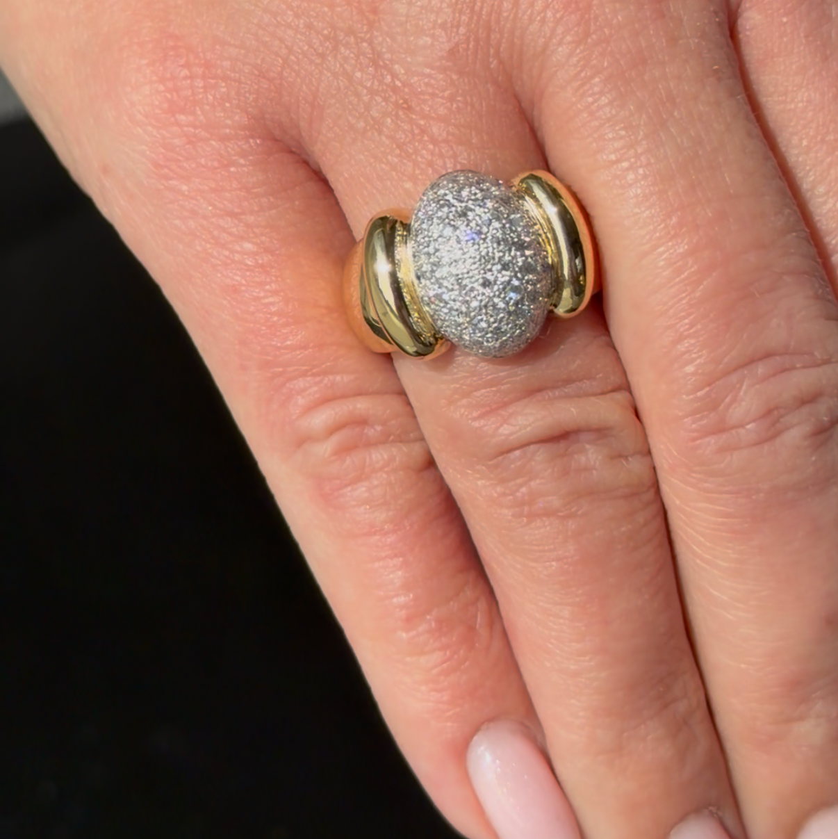 Yellow Gold Cocktail Ring with Diamond Pavé Dome