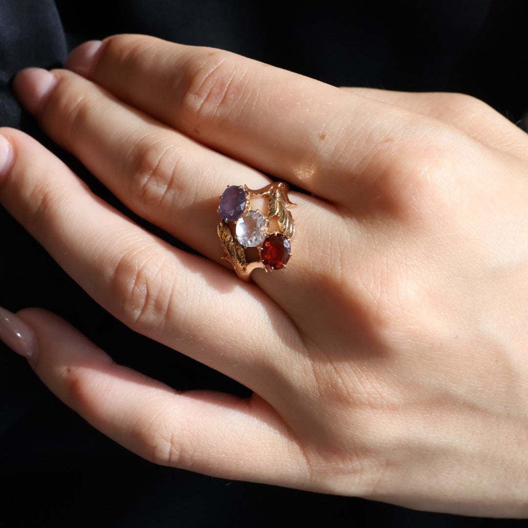 Yellow Gold Ring with Three Gemstones