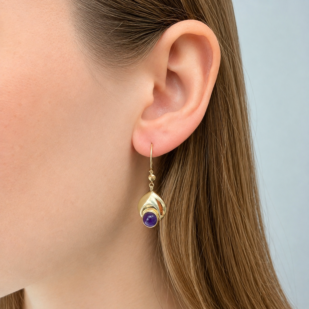 Yellow Gold Amethyst Earrings