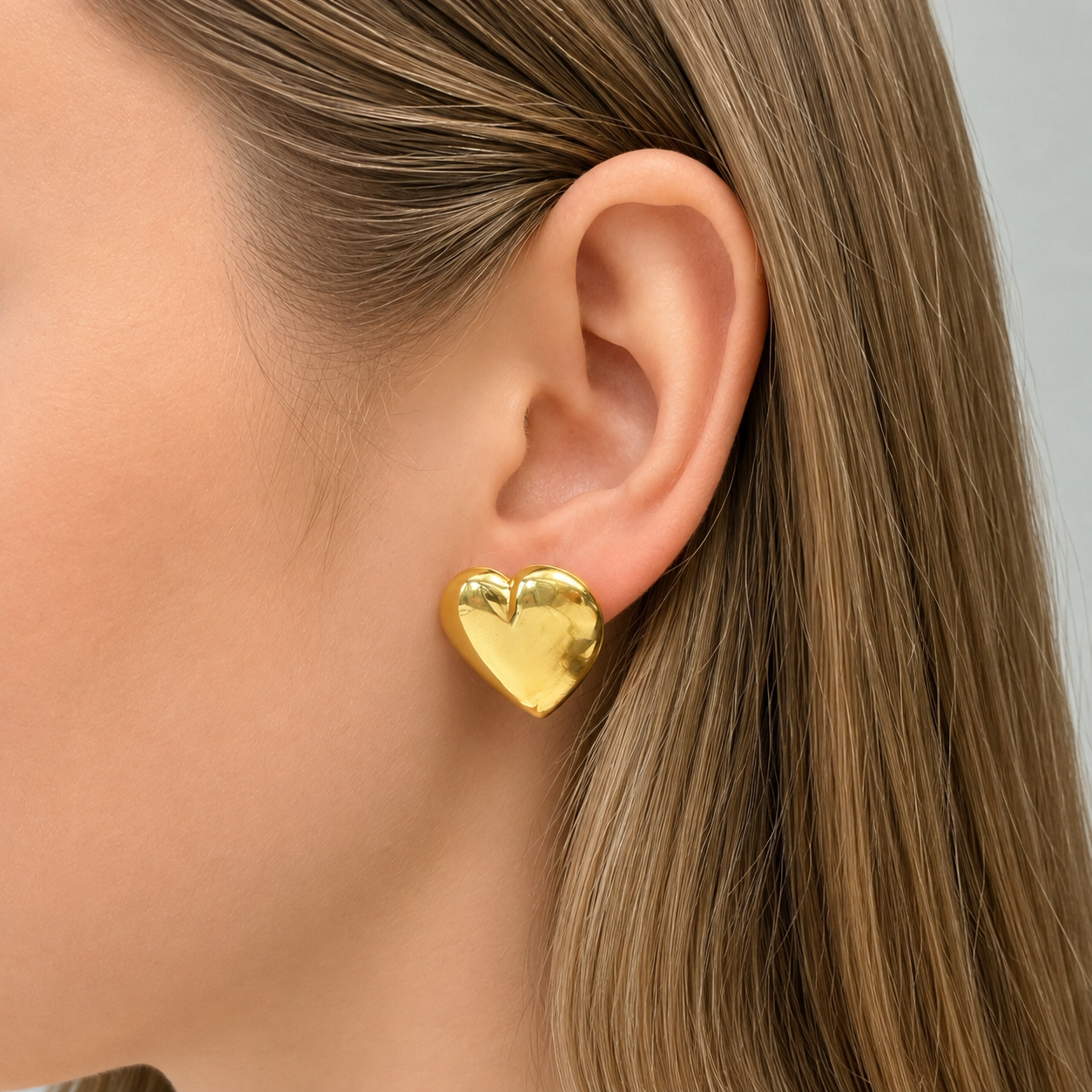 Yellow Gold Heart Stud Earrings
