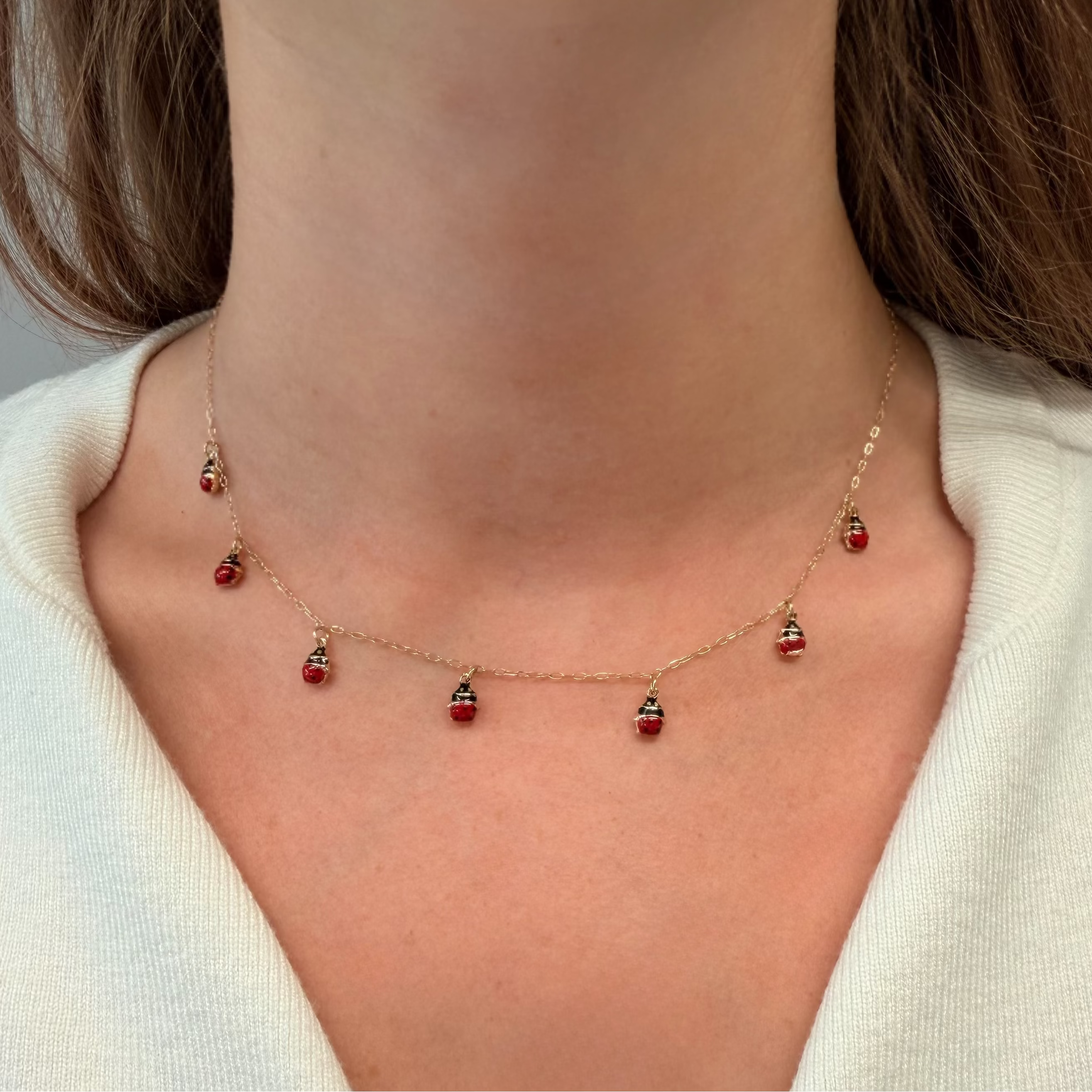 Yellow Gold Ladybug  Chain Necklace