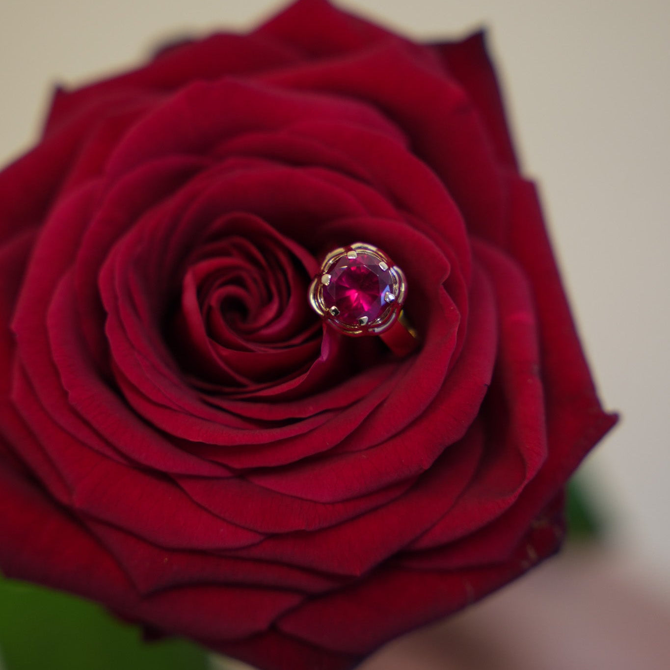 Blood Red Cocktail Gold Ring