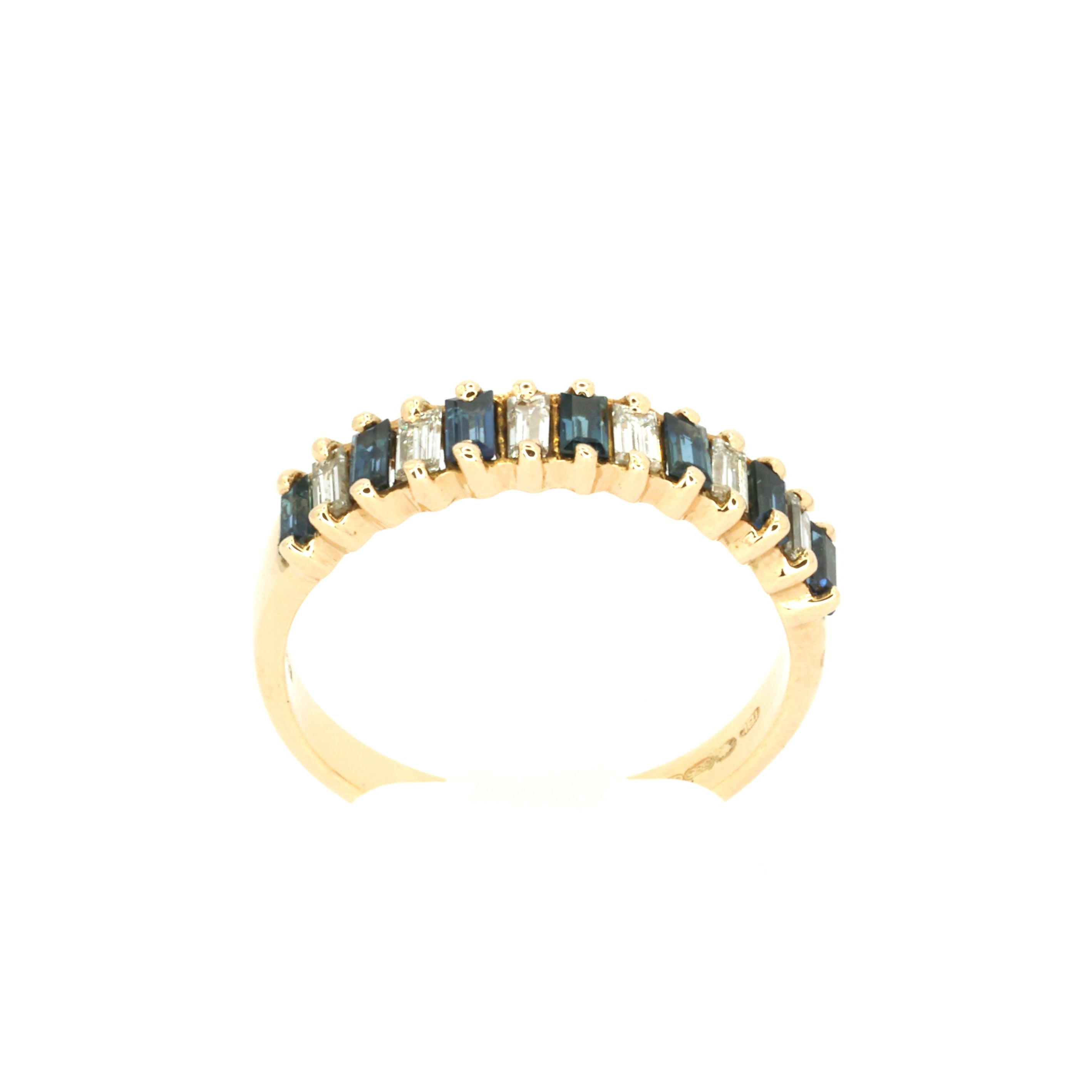 Baguette Blue Sapphire & Diamond Gold Ring