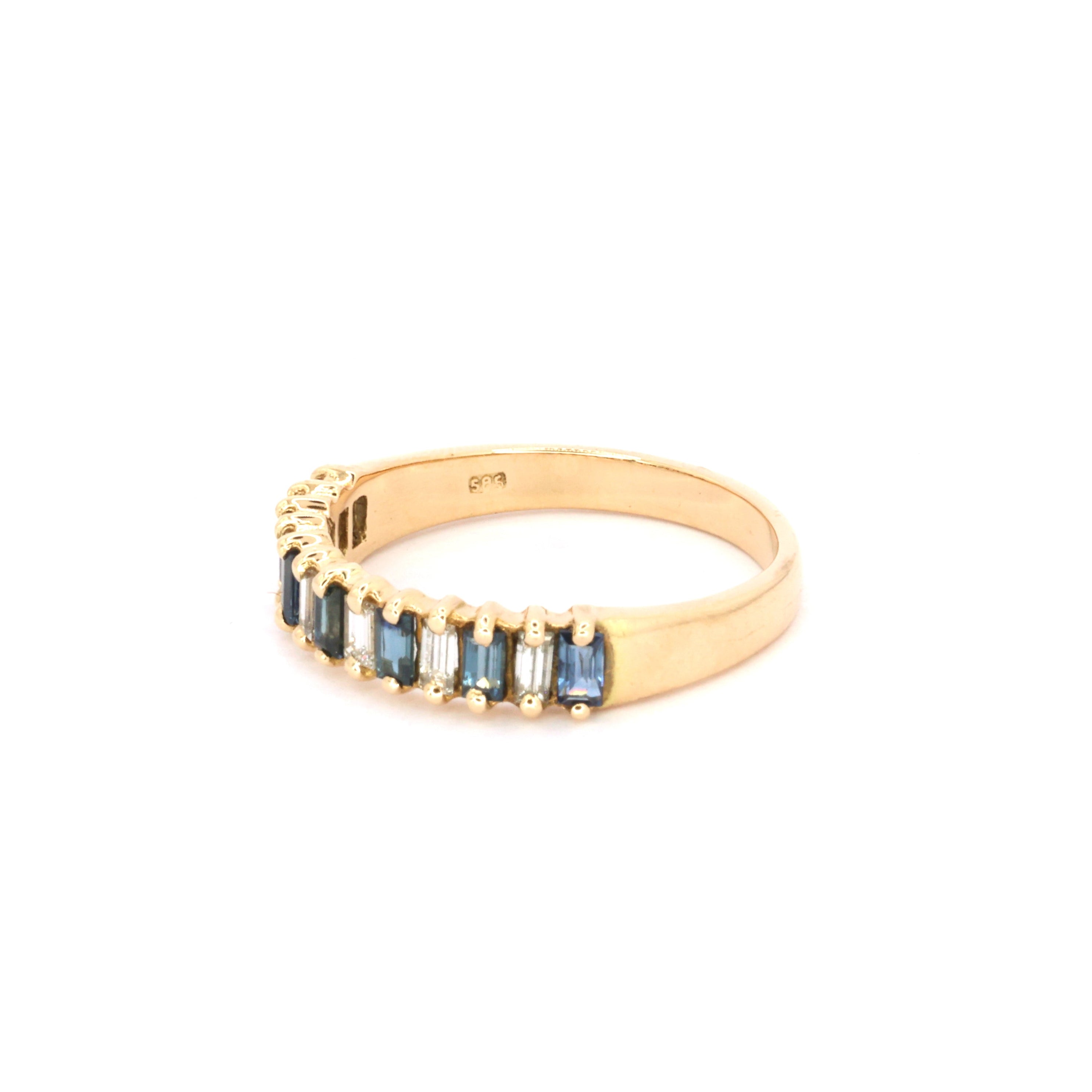 Baguette Blue Sapphire & Diamond Gold Ring