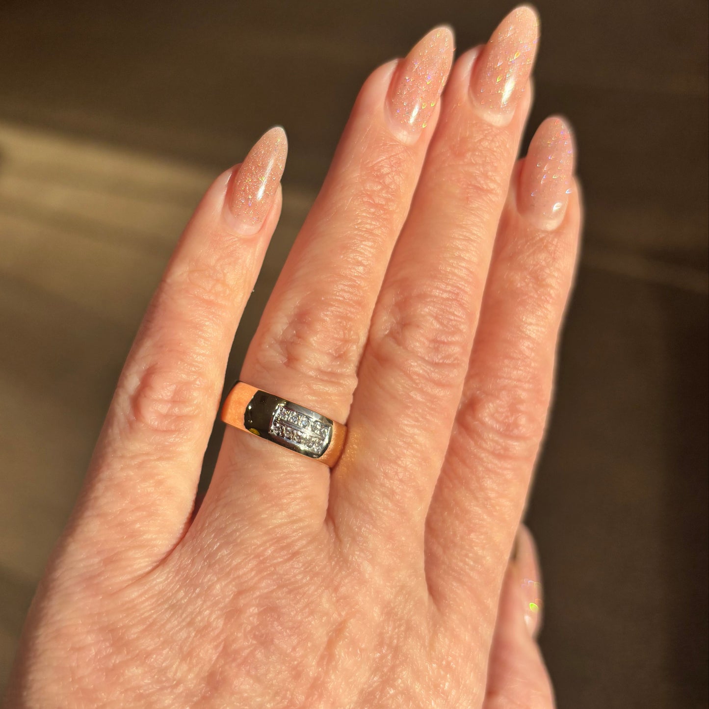 Wide Gold Band Ring with Diamond Detail