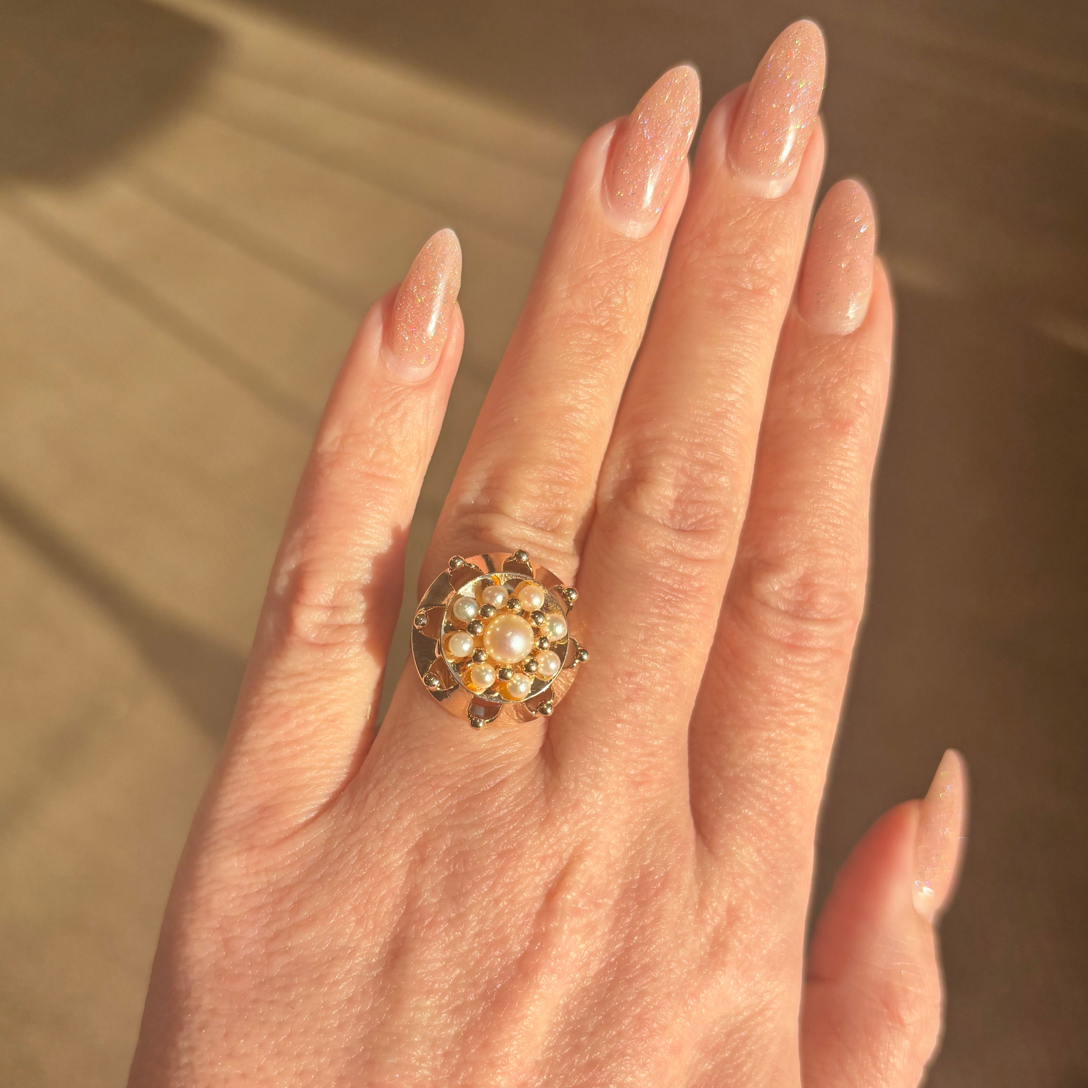 Vintage Pearl Cluster Cocktail Ring