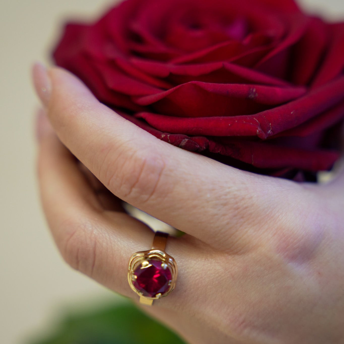 Blood Red Cocktail Gold Ring