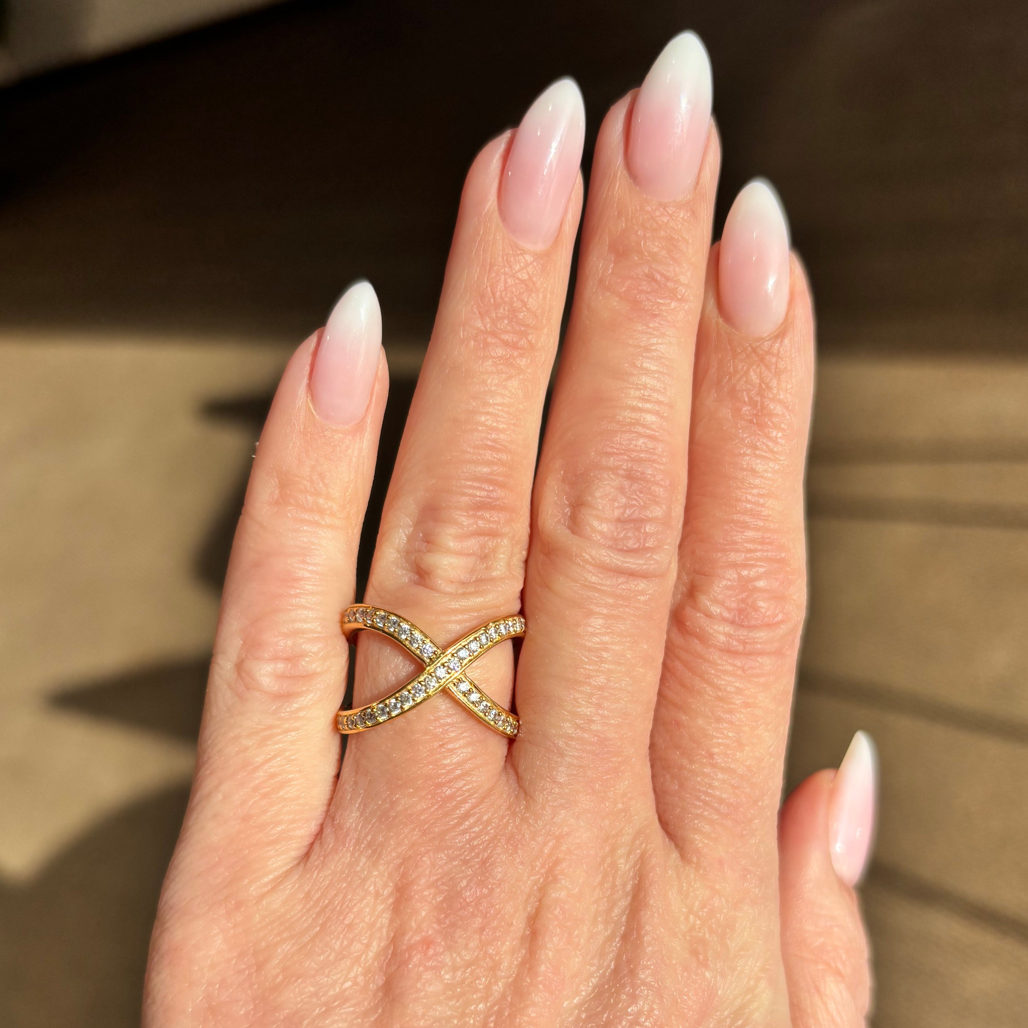 Criss Cross Gold Plated Cocktail Ring