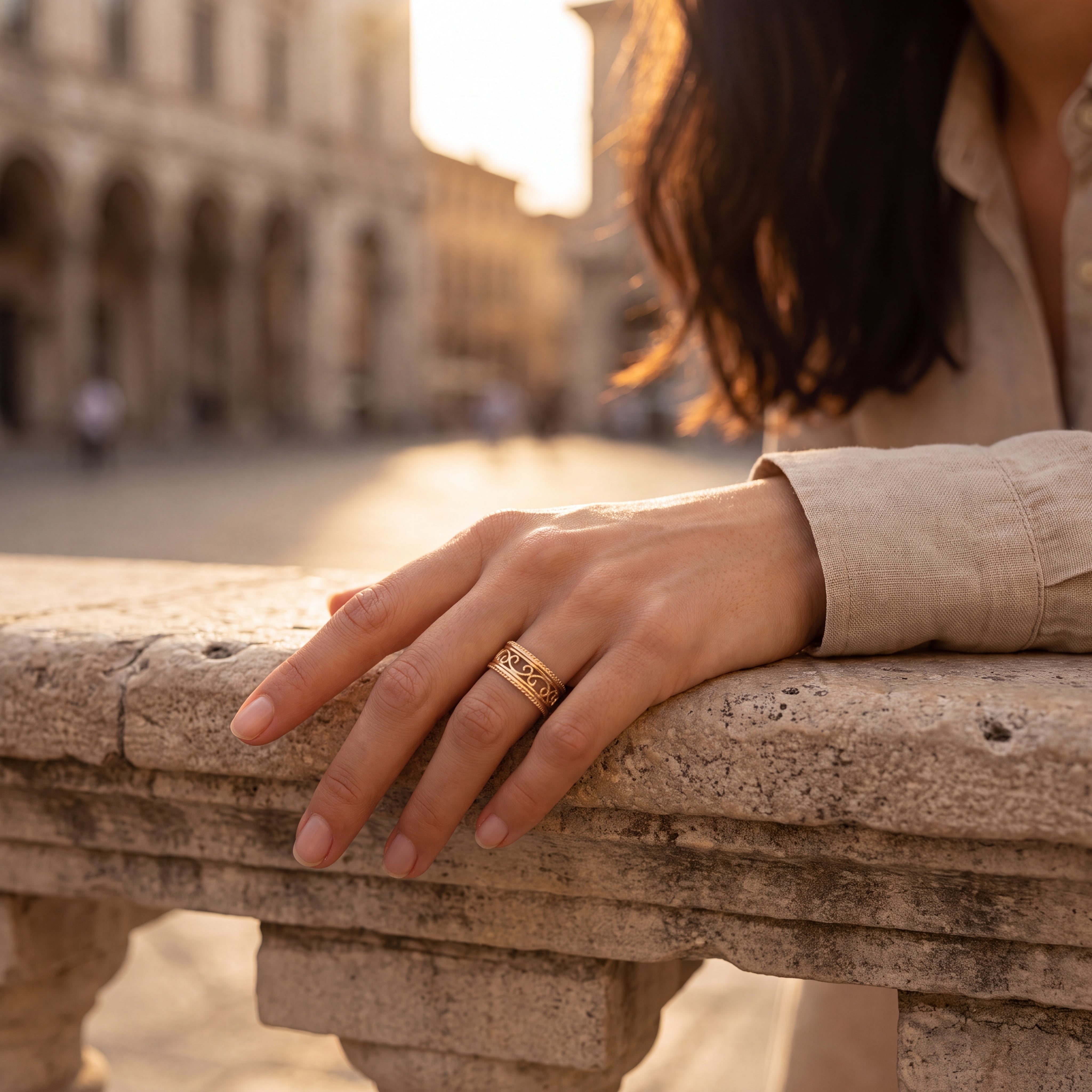 Kalevala Filigree Yellow Gold Ring Wide