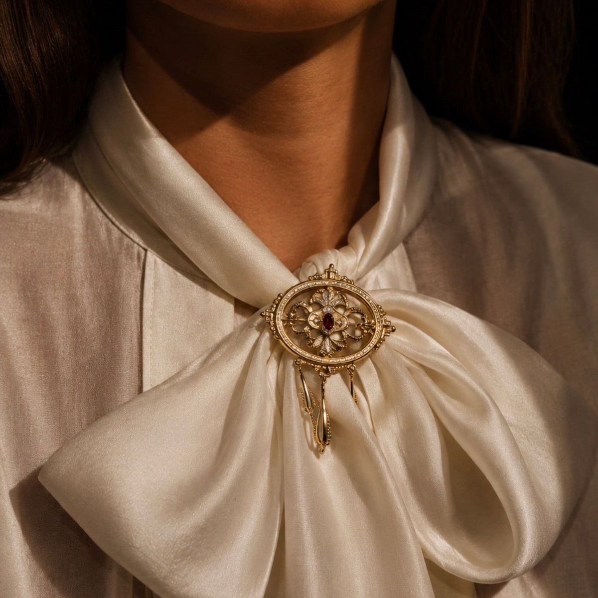 Kalevala Muisto Yellow Gold Pendant/Brooch with Pearls and Natural Amethyst