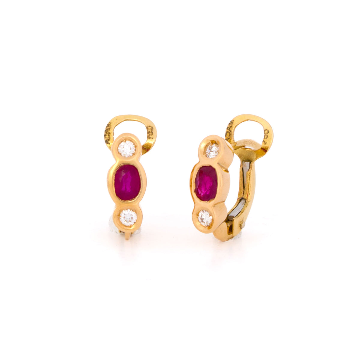 Yellow Gold Red Ruby Earrings with Diamonds
