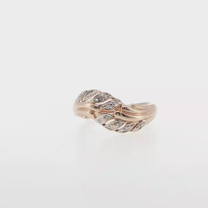 Yellow Gold Diamond Ring with Leaf Motif Band