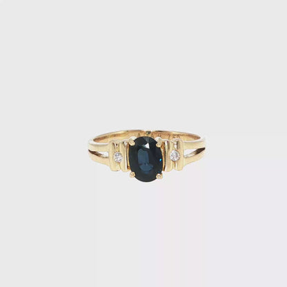 Yellow Gold Ring With Blue Natural Sapphire and Diamonds