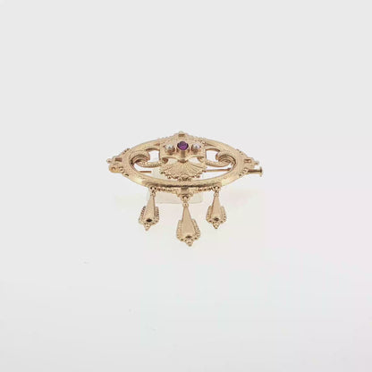 Kalevala Muisto Yellow Gold Pendant/Brooch with Pearls and Natural Amethyst
