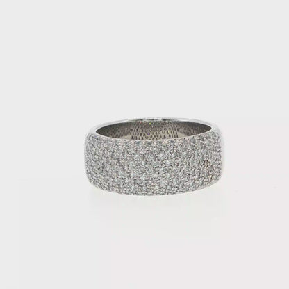 White Gold Wide Band Ring with Diamond Pavé