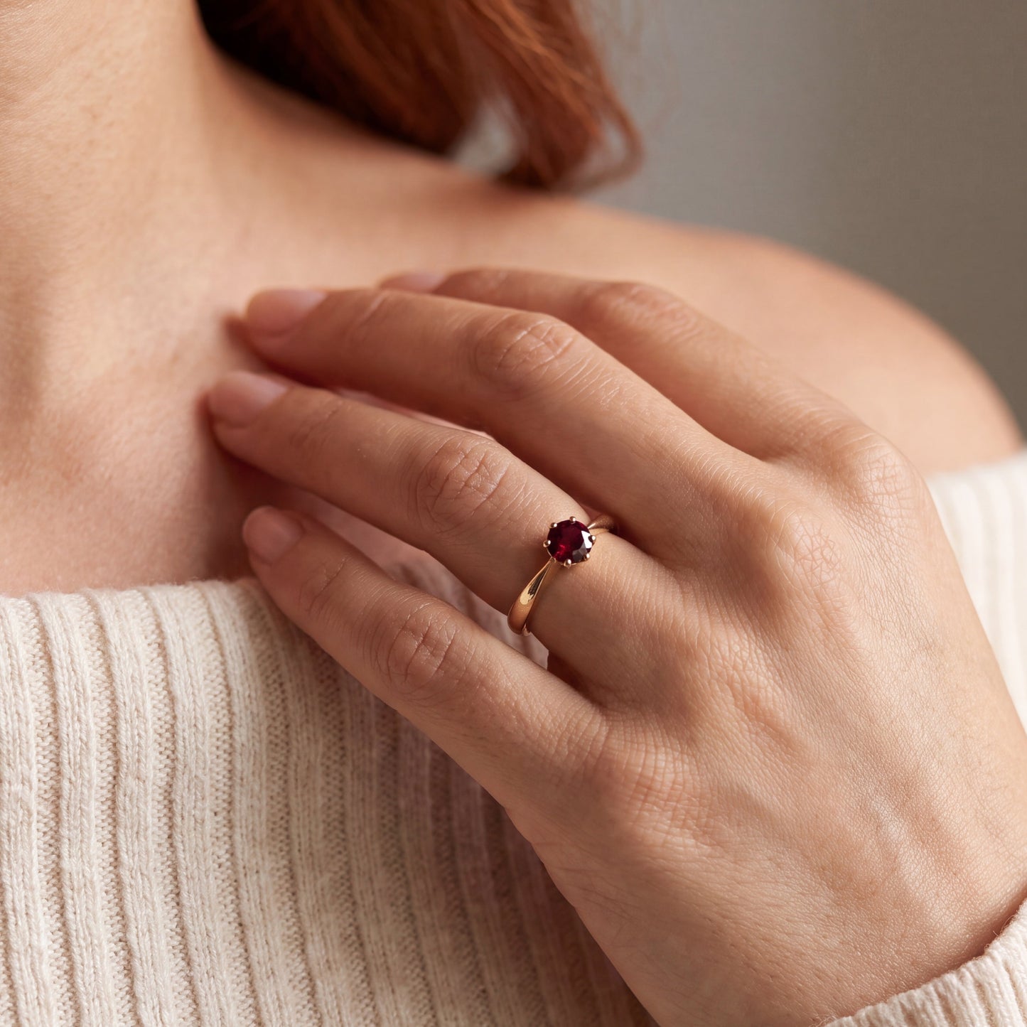 yellow gold ring with natural ruby as wedding ring 
