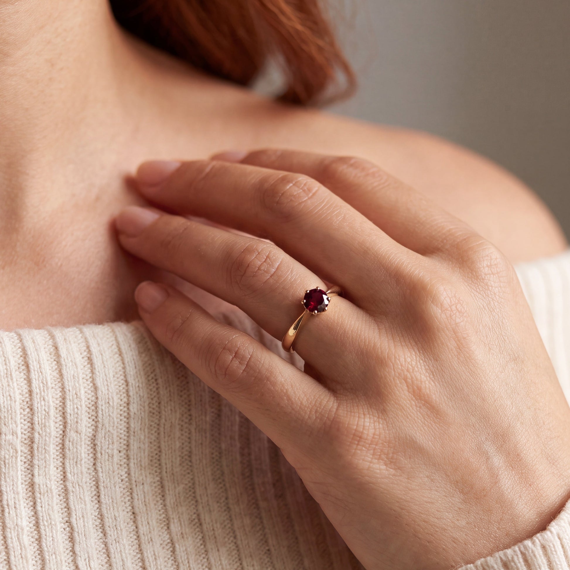 yellow gold ring with natural ruby as wedding ring 
