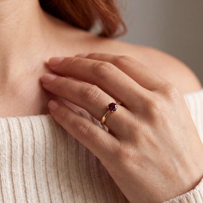 yellow gold ring with natural ruby as wedding ring 
